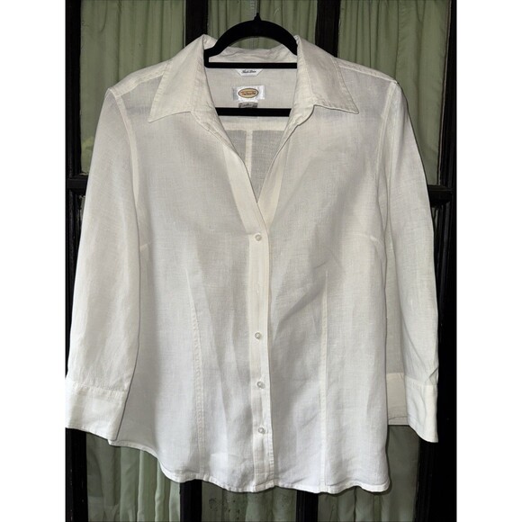 Talbot's Woman Collared  Button Down Irish Linen shirt  Sz M Beach Old Money - Picture 1 of 7